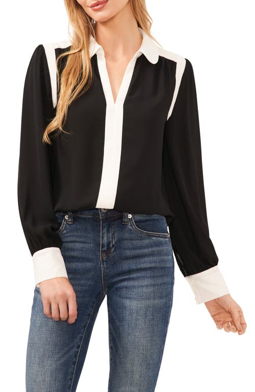 CeCe Contrast Shirt in Rich Black at Nordstrom, Size X-Small