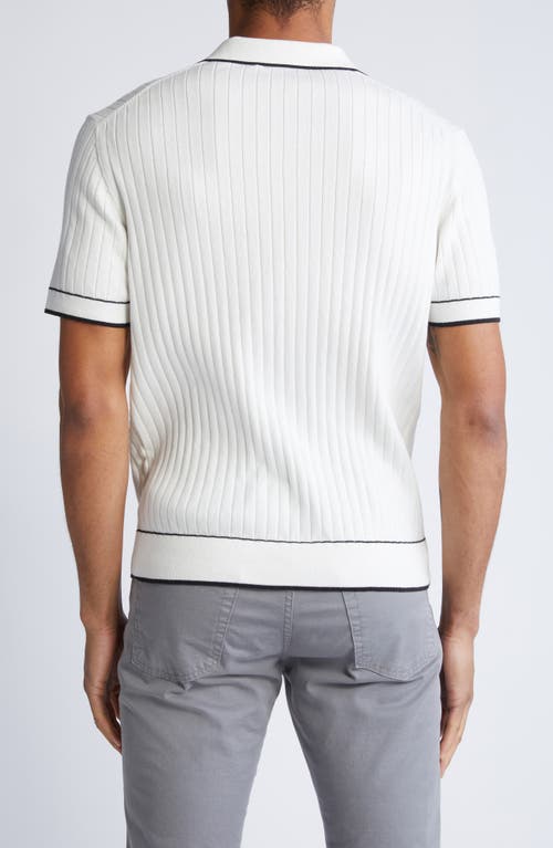 Shop Bugatchi Tipped Johnny Collar Short Sleeve Sweater In Chalk