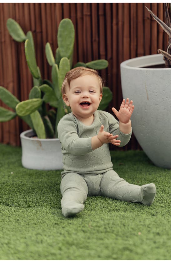 Maniere Honeycomb Cotton Footie In Sage