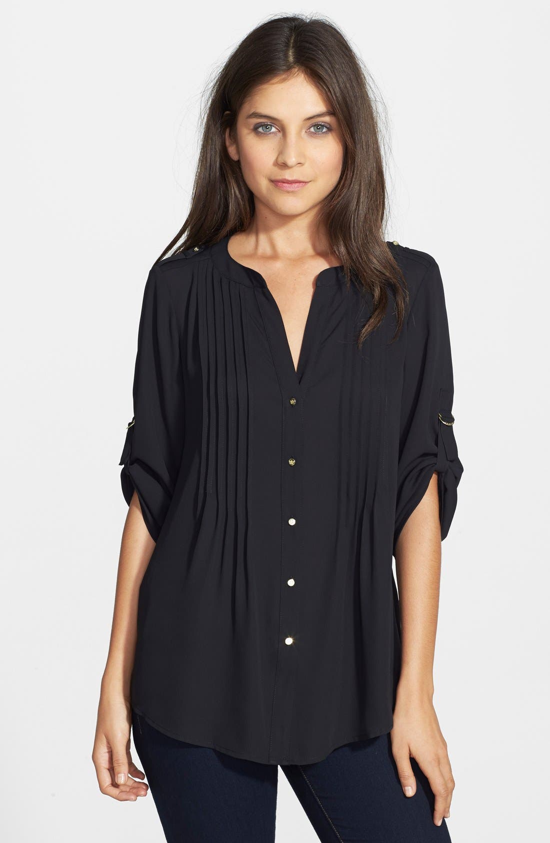 Chaus Roll Sleeve Pintuck Blouse Nordstrom
