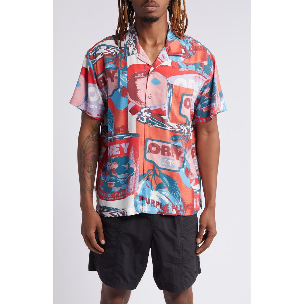 Obey Fruit Cans Camp Shirt In Lily White Multi