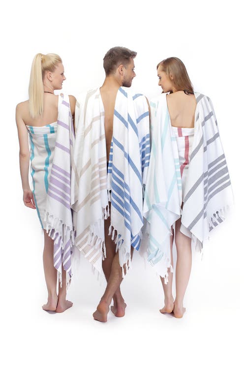Shop Linum Home Textiles 100% Turkish Cotton Herringbone Pestemal Beach Towel In Soft Aqua/white