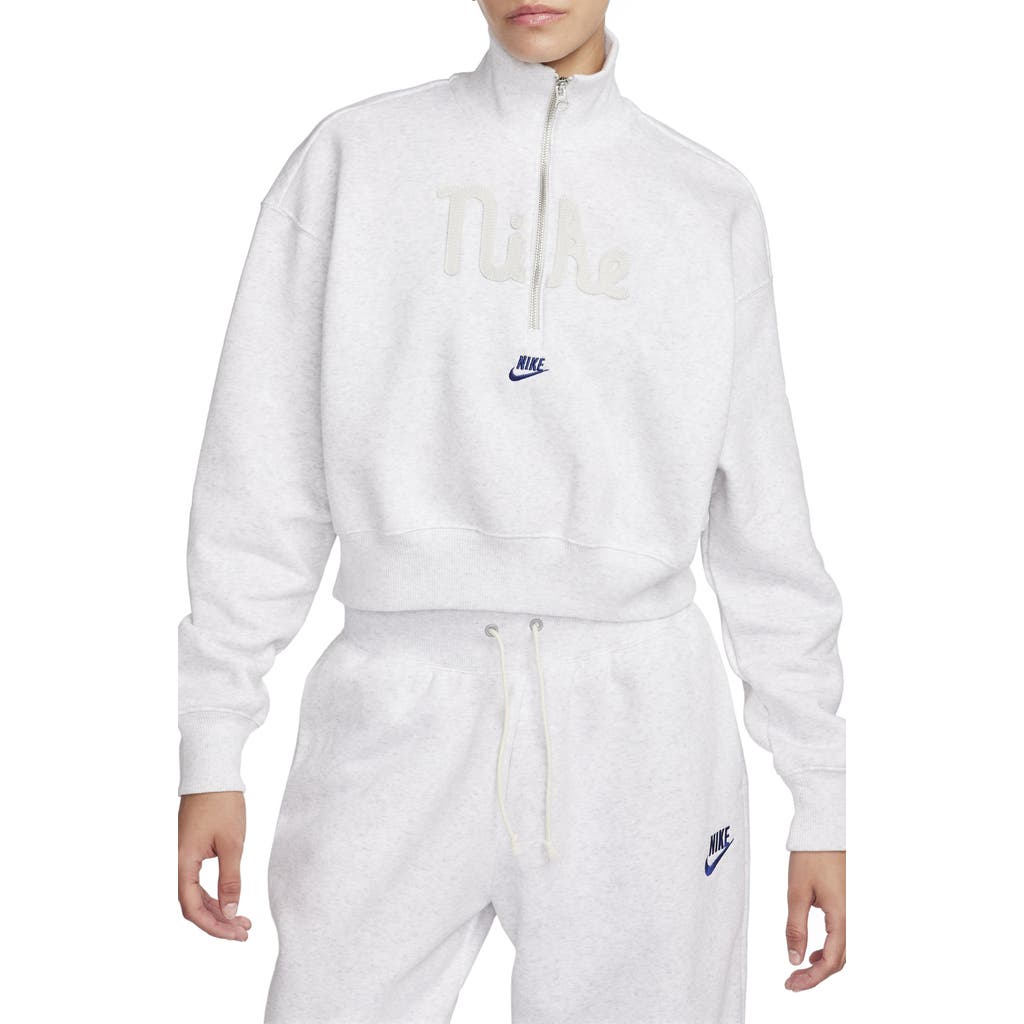 Nike Sportswear Fleece Half Zip Crop Pullover In Birch Heather/sail