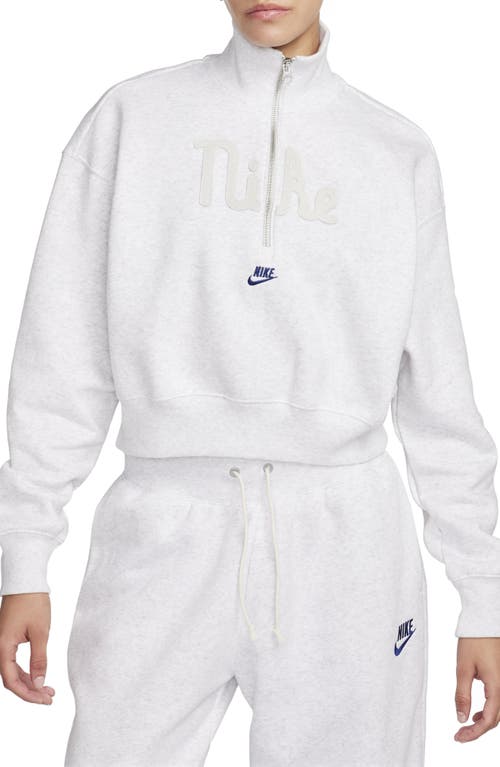 Shop Nike Sportswear Fleece Half Zip Crop Pullover In Birch Heather/sail