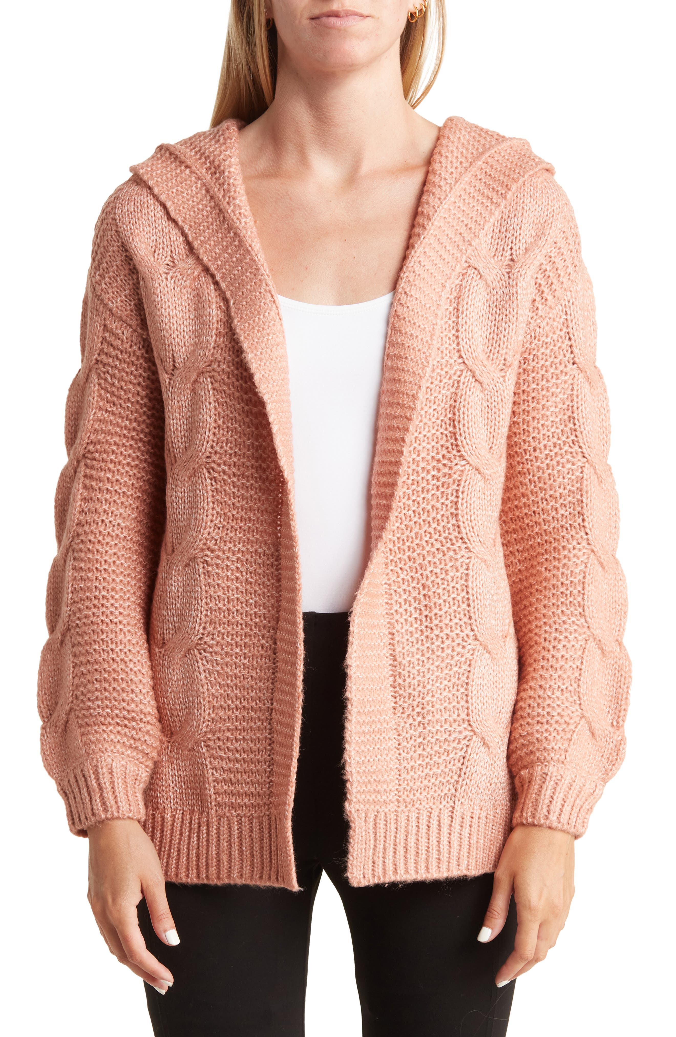 Belldini Cable Knit Open Front Hooded 