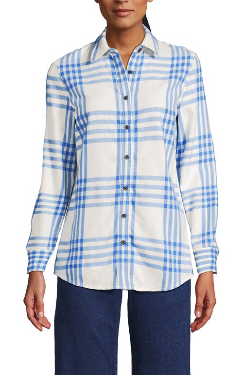 Shop Lands' End Plus Size Flannel Boyfriend Fit Long Sleeve Shirt In Ivory/vista Blue Plaid