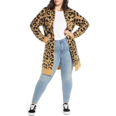 Plus Size Bp. Long Leopard Jacquard Cardigan, Beige