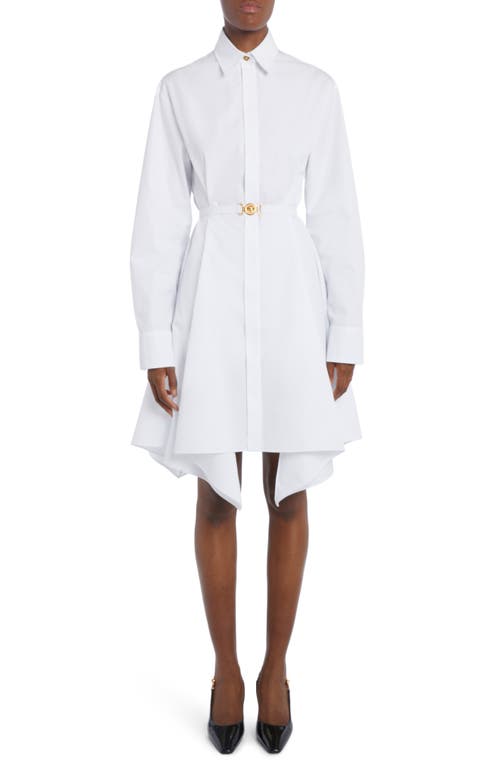 Versace Belted Long Sleeve Handkerchief Hem Cotton Shirtdress Optical White at Nordstrom, Us