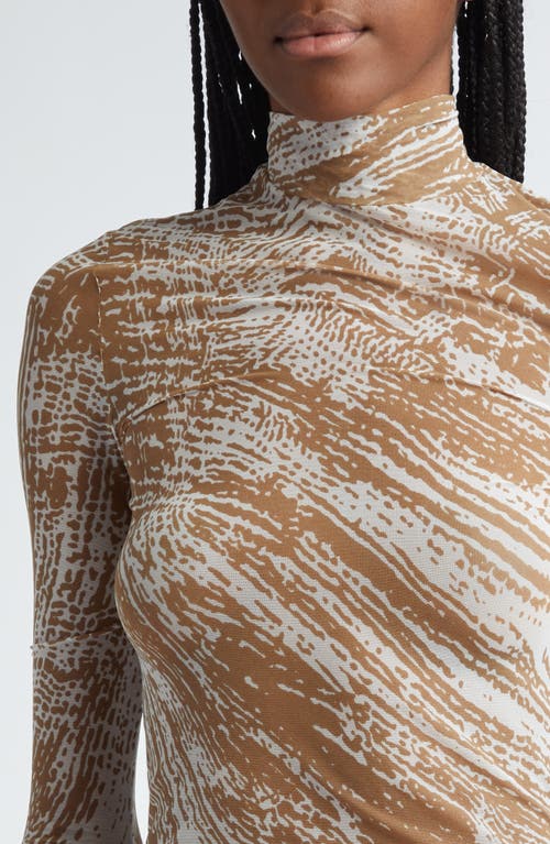 Shop Proenza Schouler Rio Mock Neck Long Sleeve Tulle Top In Wood