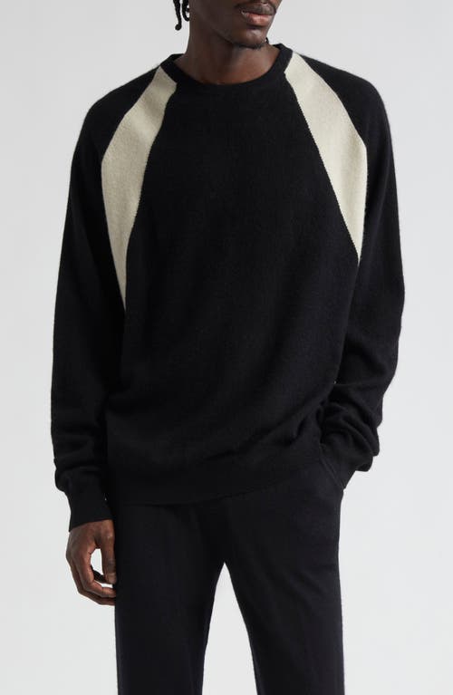 Frenckenberger Raglan Colorblock Cashmere Sweater In Black/chalk Triangle