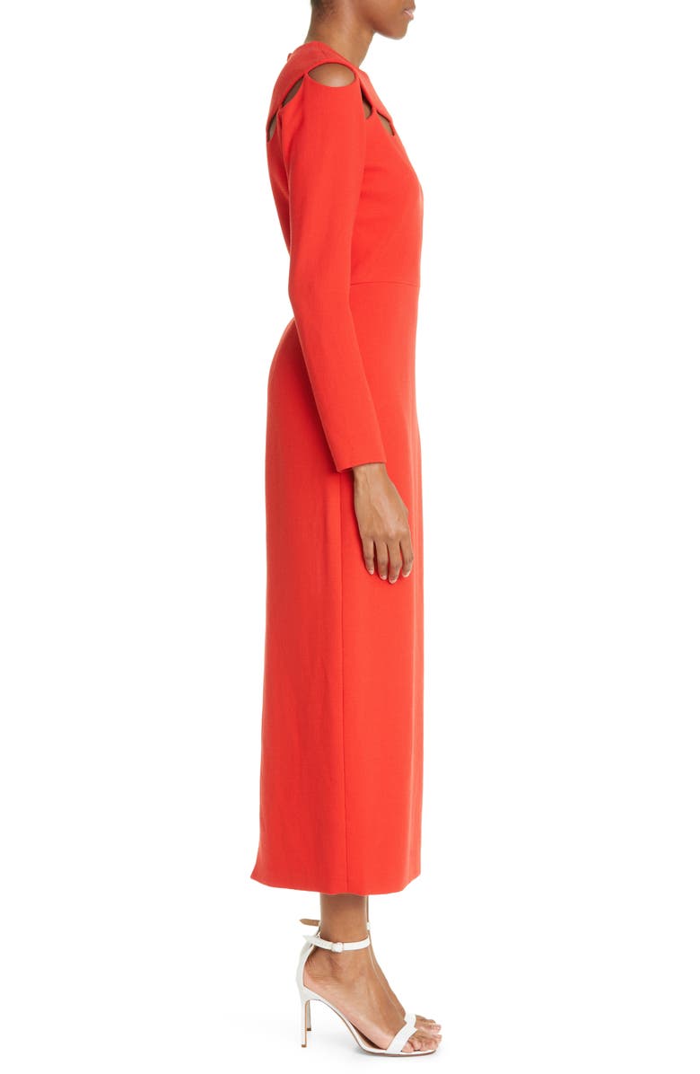 Lela Rose Scallop Cutout Long Sleeve Wool Blend Sheath Dress, Alternate, color, 