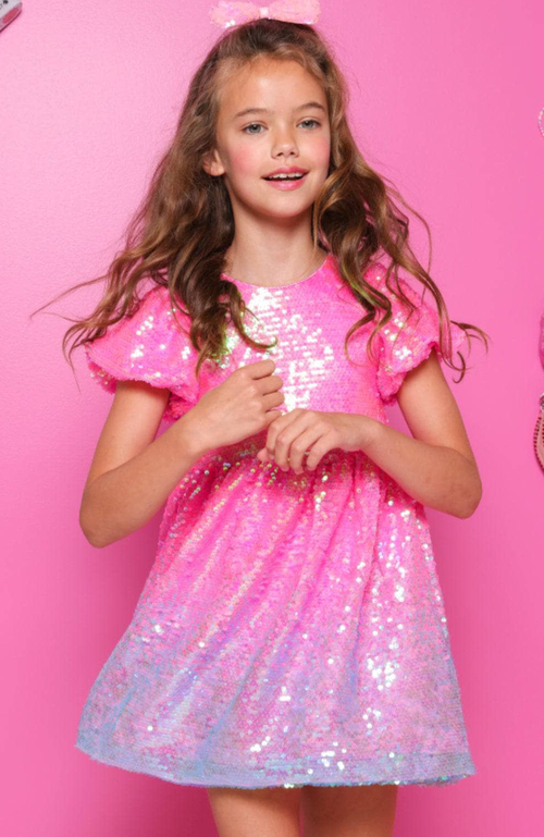 Shop Lola + The Boys Bubble Gum Shimmer Sequin Dress In Multicolor