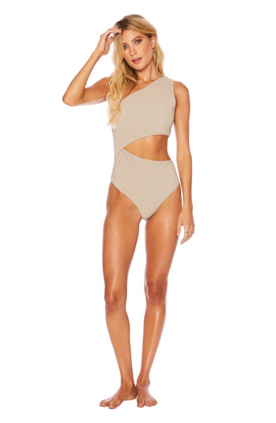 Shop Beach Riot Celine Cutout One-shoulder One-piece Swimsuit In Tan