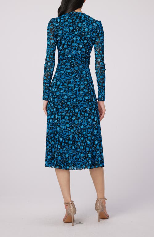 Shop Dvf Diane Von Furstenberg Burton Floral Print Long Sleeve Mesh Midi Dress In Fleetwood Folk Blue