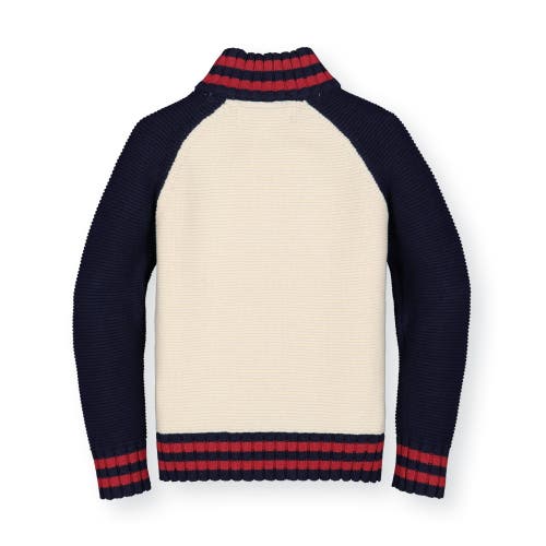 Shop Hope & Henry Baby Boys' Half Zip Pullover Sweater With Elbow Patches, Infant In Ivory, Navy, Red Colorblock