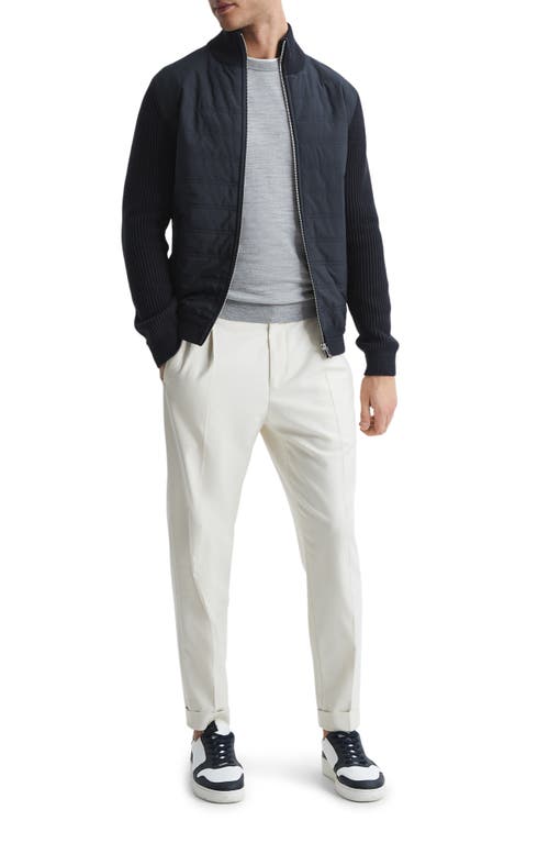 Reiss Mixed Media Zip Jacket In Navy