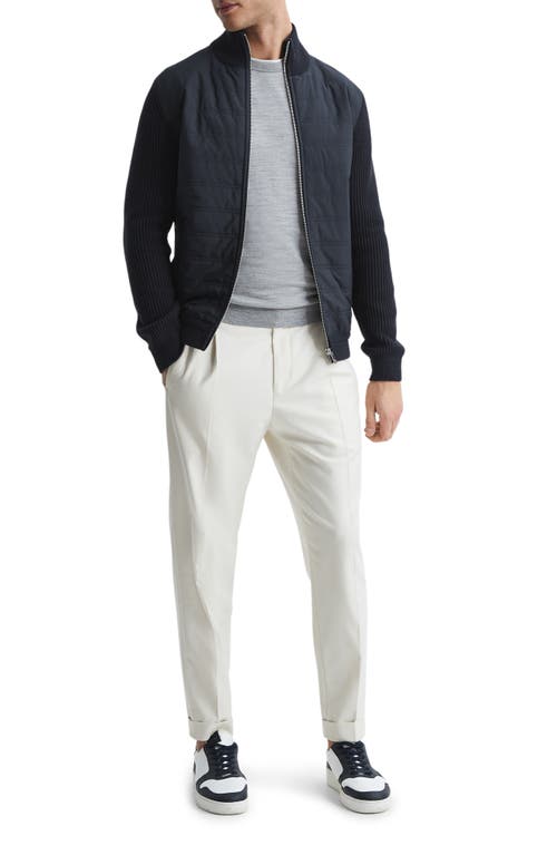 Shop Reiss Trainer Quilted & Ribbed Hybrid Jacket In Navy