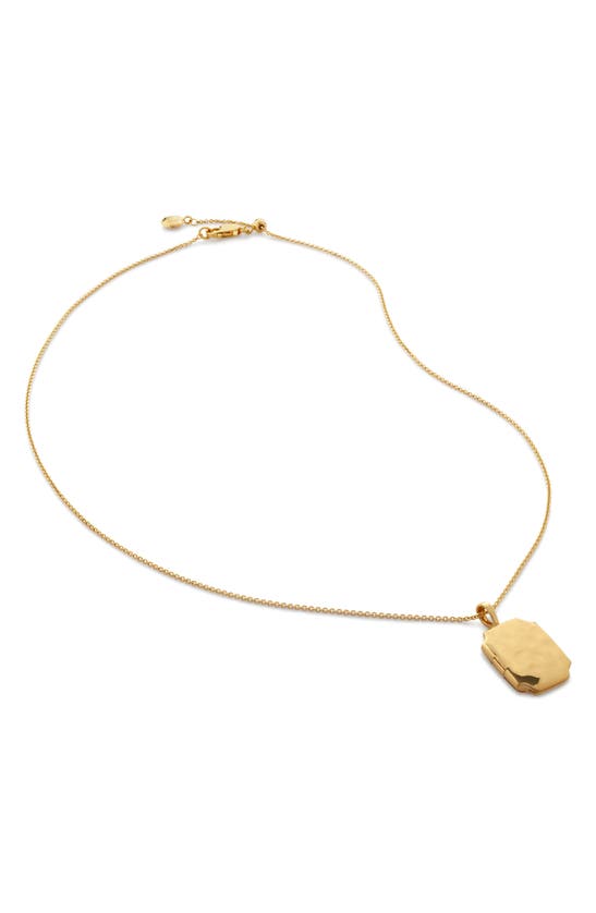 Shop Monica Vinader Signature Locket Necklace In 18ct Gold Vermeil / Emerald