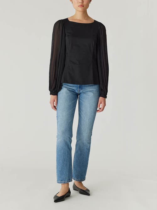 Rebecca Taylor Heavy Cotton Chintz Boat Neck Top In Black