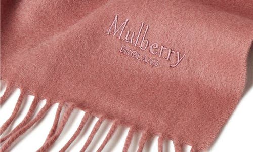 MULBERRY MULBERRY EMBROIDERED LOGO FRINGE TRIM CASHMERE SCARF 