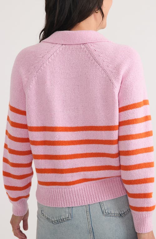 Shop Marine Layer Claire Stripe Wool & Cotton Polo Sweater In Pink/orange Stripe