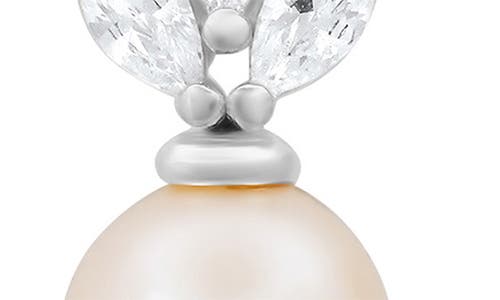 Queen Jewels Dangling Freshwater Pearl & Cubic Zirconia Stud Earrings In Silver