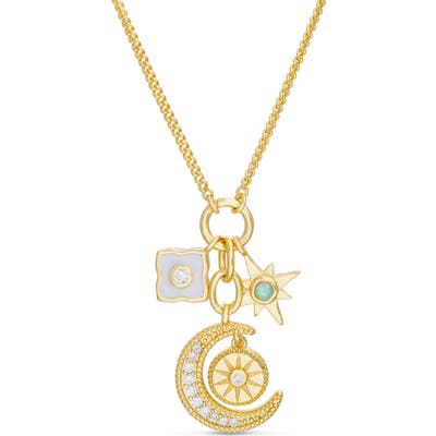 Lesa Michele Pave Crescent Starburst Pendant Necklace