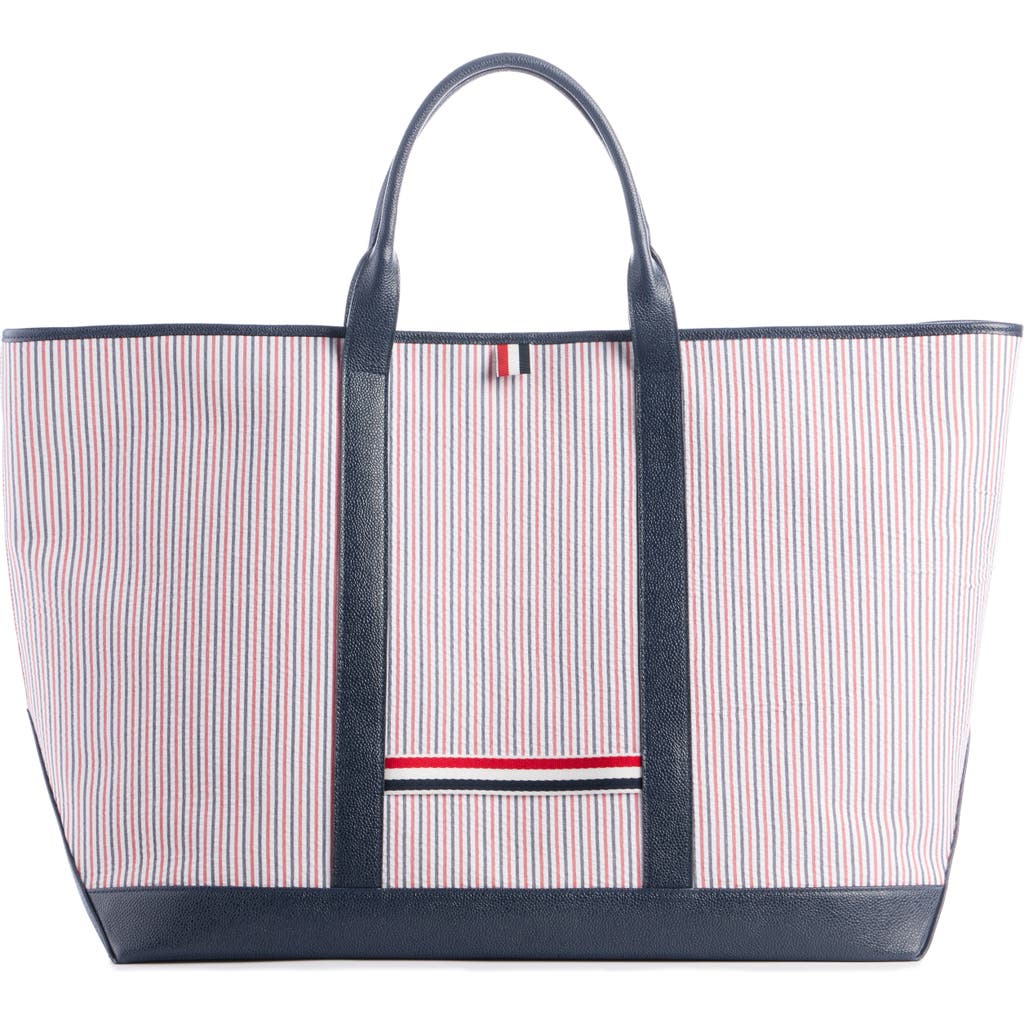 Thom Browne Large Tool Canvas & Leather Tote In Navy/red/white
