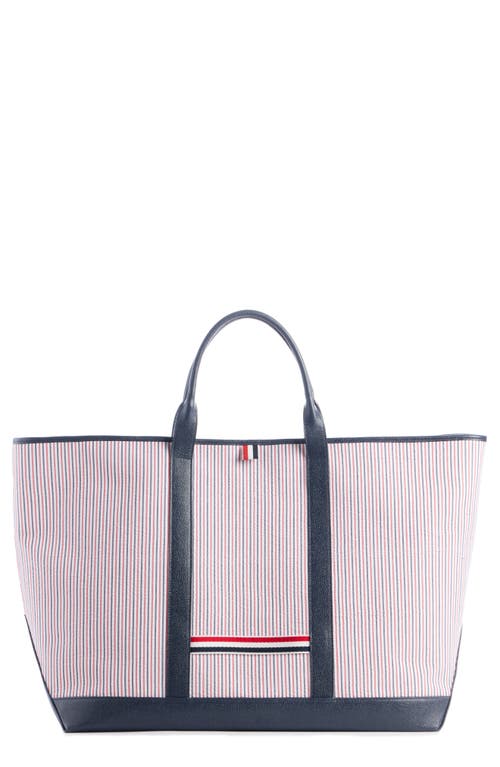 Thom Browne Large Tool Canvas & Leather Tote in Navy/Red/White/blue Stripe at Nordstrom