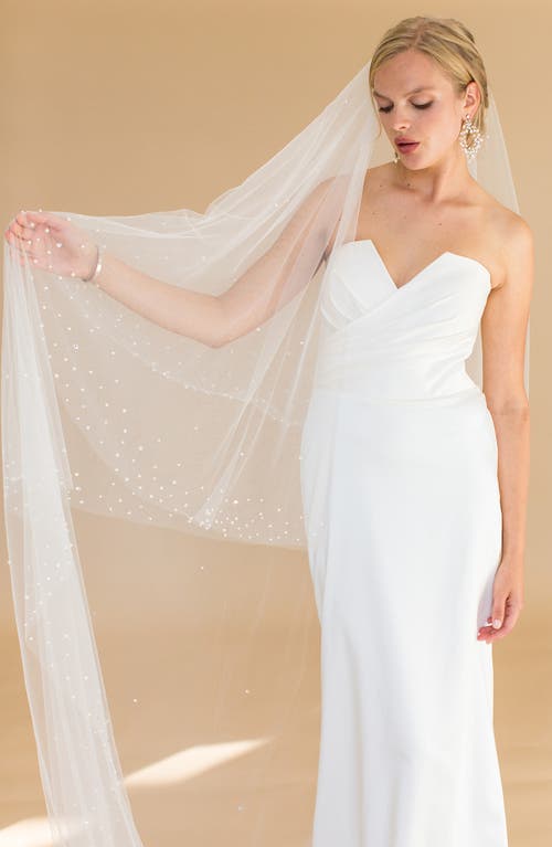 Shop Brides And Hairpins Brides & Hairpins Kalonice Crystal & Imitation Floor Length Chapel Veil In Ivory