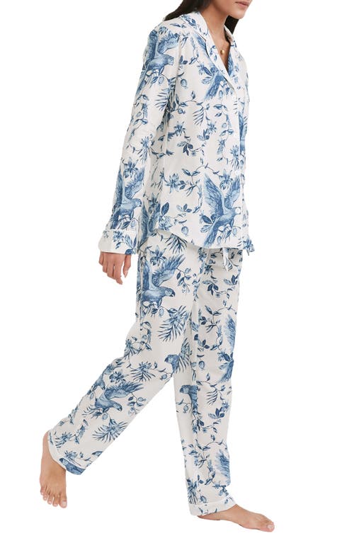 Shop Desmond & Dempsey Long Sleeve Cotton Pajamas In Parrot Cream/blue