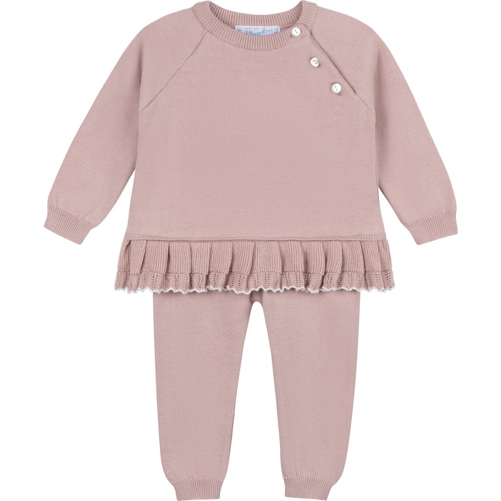 Feltman Brothers Ruffle Hem Cotton Sweater & Pants Set In Mauve