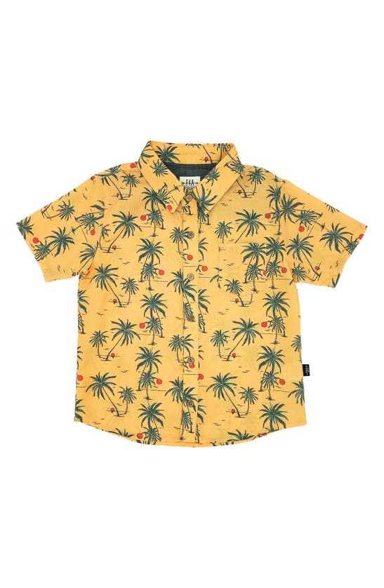 Shop Feather 4 Arrow Kids' Sunset Tropics Short Sleeve Stretch Button-up Shirt In Buff Yellow