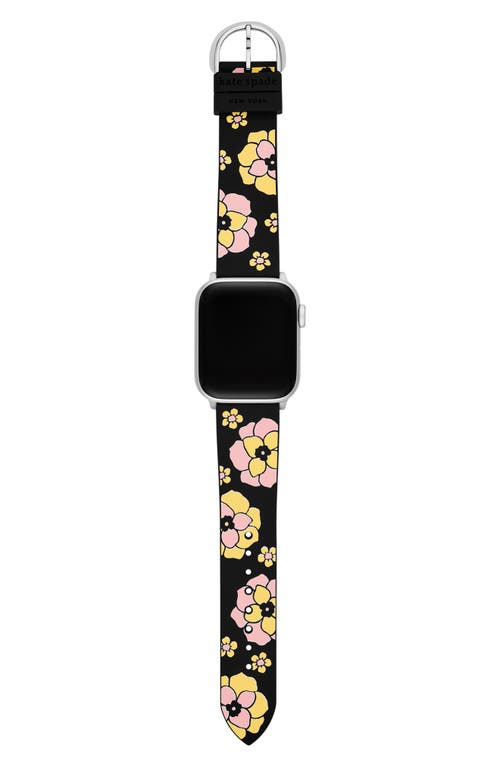 Shop Kate Spade New York Floral Silicone 20mm Apple Watch® Watchband In Black Floral