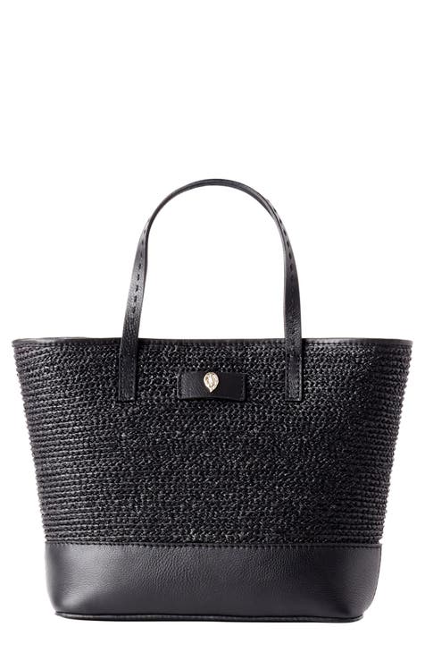 Raffia & Leather Mini Tote Bag