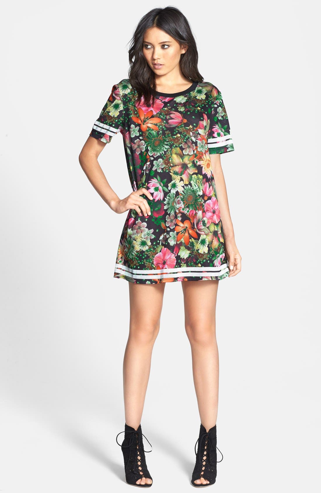 Glamorous Floral Print Mesh Tunic Dress Nordstrom