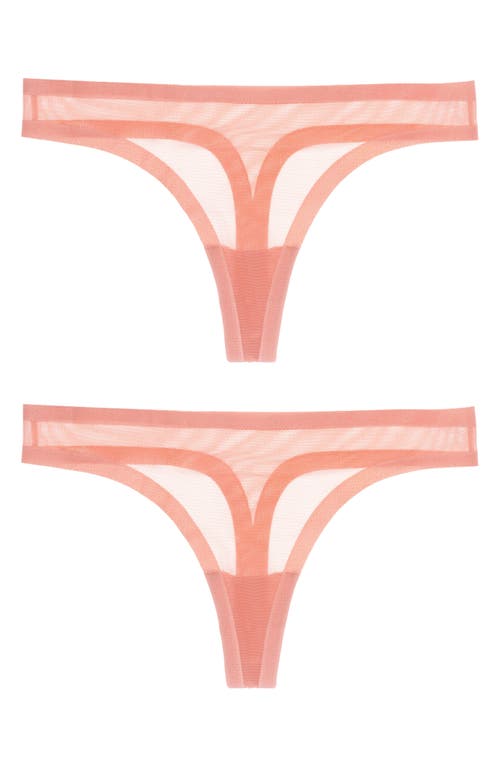 2-Pack Sheer Thongs in Coral Pink