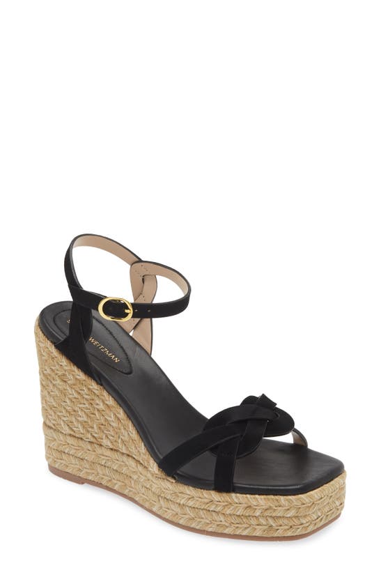 Stuart Weitzman Braided Platform Espadrille Wedge Sandal In Black