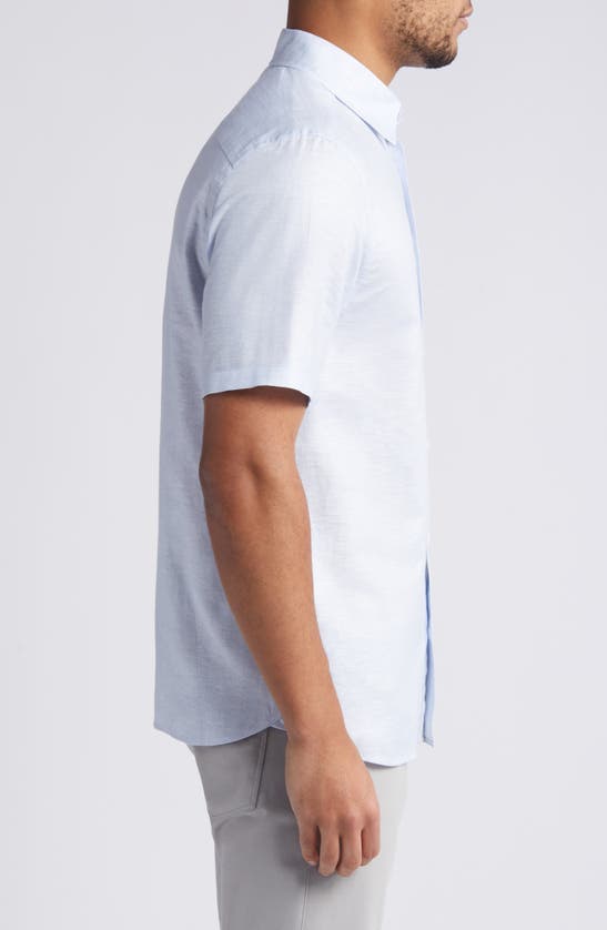 Shop Ted Baker Palomas Regular Fit Short Sleeve Linen & Cotton Button-up Shirt In Light Blue