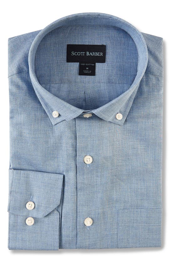 Shop Scott Barber Heathered Chambray Button-down Shirt In Dusk