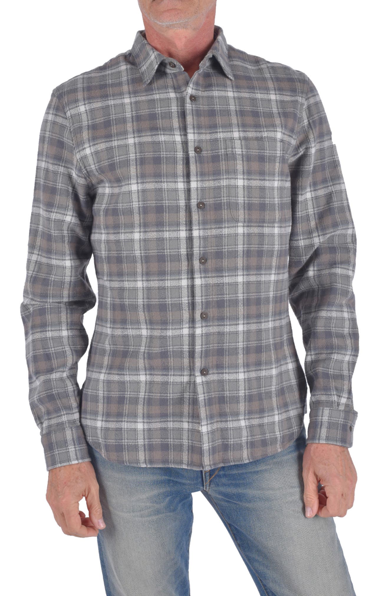 Mens City Trim Fit Plaid Stretch Flannel Button-Down Shirt in Gray Heather Large Plaid at Nordstrom Nordstrom Men Clothing Shirts Casual Shirts 