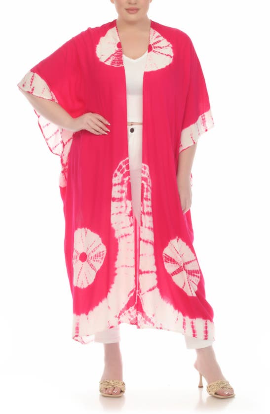 Boho Me Tie Dye Cover-up Kaftan In Hot Pink