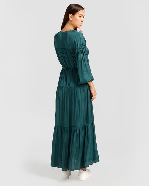 Belle & Bloom Window Seat Tiered Maxi Dress In Dark Green
