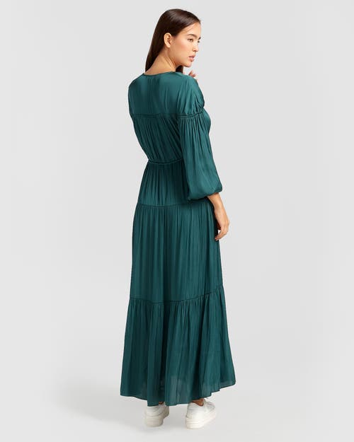 Shop Belle & Bloom Window Seat Tiered Maxi Dress In Dark Green