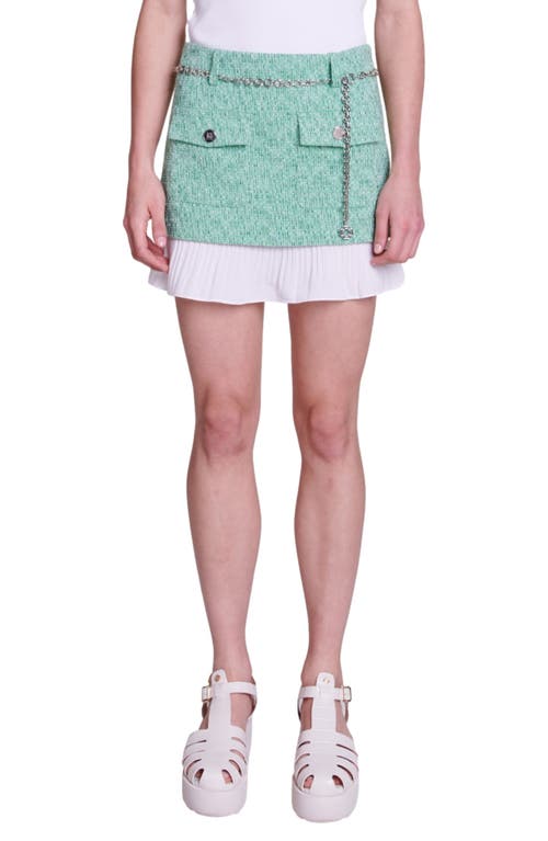 maje Jinny Chain Belt Tweed Miniskirt Green at Nordstrom,