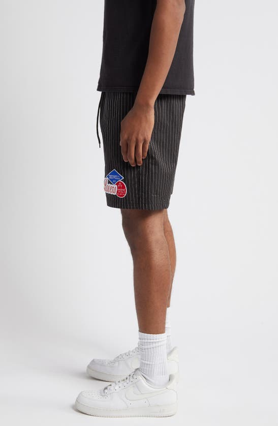Shop Renowned Lover's Patch Pinstripe Drawstring Shorts In Black