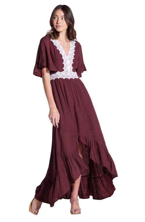 Wishlist Lace Trim High-low Dress In Deep Wine
