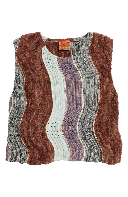 Peacock Mixed Stitch Sleeveless Crop Sweater in Burgundy Mix