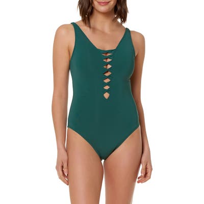 Bleu By Rod Beattie Lace Down One-Piece Swimsuit, Green