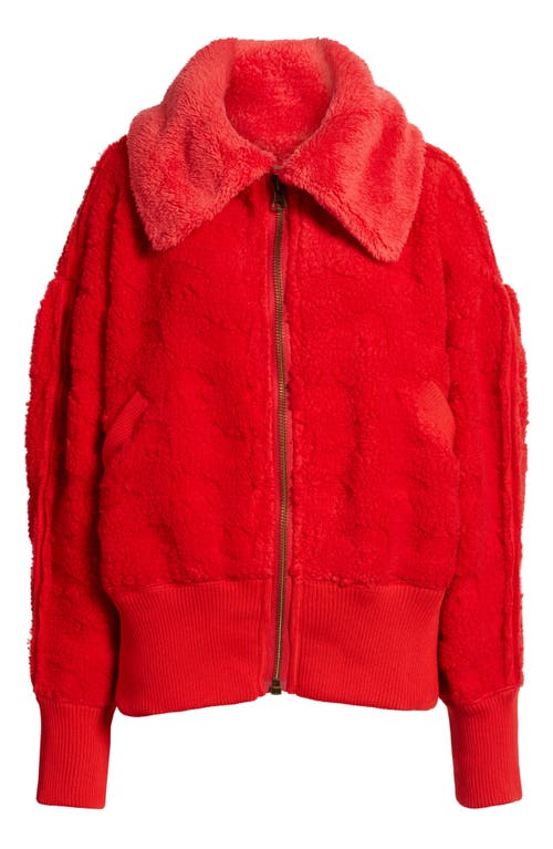 Free People Cozy Up Textured Fleece Cardigan in High Risk Red 